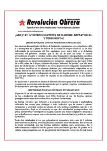www.revolucionobrera.com  ¡ABAJO EL GOBIERNO SANTISTA DE HAMBRE, DICTATORIAL Y TERRORISTA! ¡TERROR POLICIAL CONTRA MINEROS DISCAPACITADOS! Los mineros discapacitados de Norte de Santander, organizados en Asotradisnor e