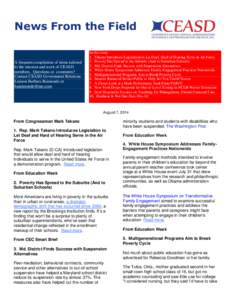 News From the Field  A frequent compilation of items tailored to the mission and work of CEASD members. Questions or comments? Contact CEASD Government Relations