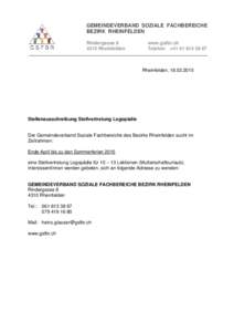 GEMEINDEVERBAND SOZIALE FACHBEREICHE BEZIRK RHEINFELDEN Rindergasse[removed]Rheinfelden  www.gsfbr.ch