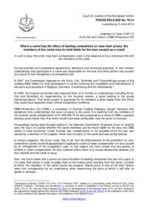 Court of Justice of the European Union PRESS RELEASE No[removed]Luxembourg, 5 June 2014 Press and Information