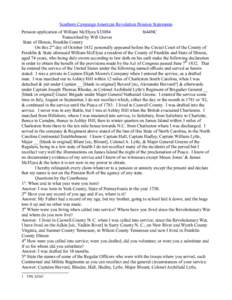 Southern Campaign American Revolution Pension Statements Pension application of William McElyea S33084 fn44NC Transcribed by Will Graves State of Illinois, Franklin County On this 2nd day of October 1832 personally appea