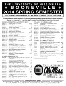 THE UNIVERSITY OF MISSISSIPPI-  BOONEVILLE 2014 SPRING SEMESTER APPLY FOR ADMISSION ONLINE AT WWW.OLEMISS.EDU/BOONEVILLE All regional students must be admitted to The University of Mississippi before they will be allowed