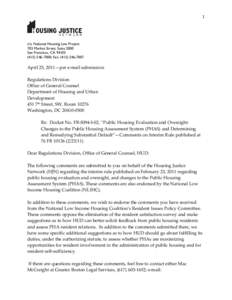 1  c/o National Housing Law Project 703 Market Street, Suite 2000 San Francisco, CA[removed]7000; Fax: ([removed]