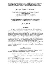 Report of Investigation: Excessive Payment of Living Expenses in Contravention of OPM Guidance for a Headquarters Senior Official