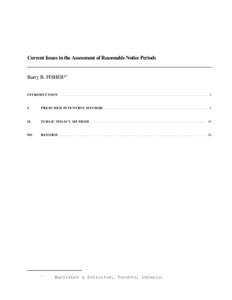 Current Issues in the Assessment of Reasonable Notice Periods  Barry B. FISHER*1 INTRODUCTION . . . . . . . . . . . . . . . . . . . . . . . . . . . . . . . . . . . . . . . . . . . . . . . . . . . . . . . . . . . . . . . 