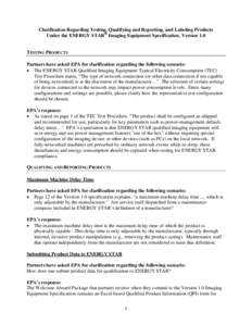 ENERGY STAR Imaging Equipment Labeling and Other Clarifications