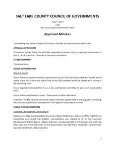 SALT LAKE COUNTY COUNCIL OF GOVERNMENTS June 5, [removed]pm Salt Lake County Government Center  Approved Minutes