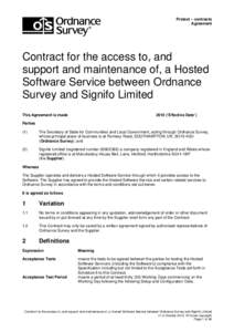 Protect – contracts Agreement Contract for the access to, and support and maintenance of, a Hosted Software Service between Ordnance