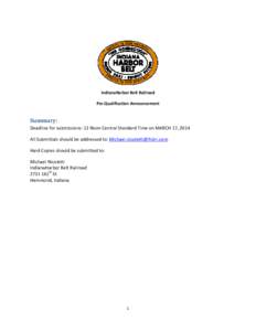      IndianaHarbor Belt Railroad  Pre‐Qualification Announcement 