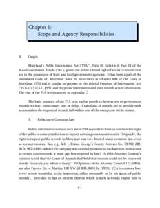 Chapter 1: Scope and Agency Responsibilities A.  Origin