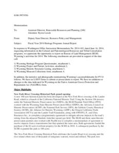 8100 (WY930)  Memorandum To:  Assistant Director, Renewable Resources and Planning (240)