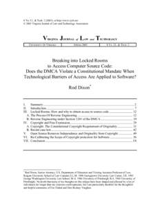 Breaking Into Locked Rooms To Access Computer Source Code: Does the DMCA Violate A Constitutional Mandate When Technological B