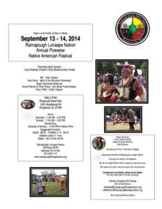 Open to the Public ● Rain or Shine  September[removed], 2014 Ramapough Lunaape Nation Annual Powwow Native American Festival