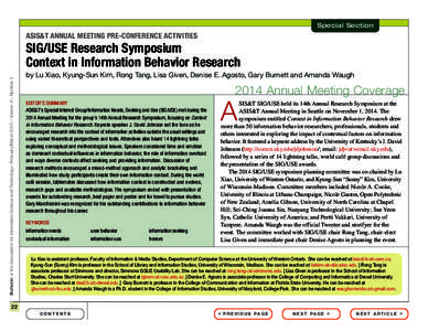 Special Section  ASIS&T ANNUAL MEETING PRE-CONFERENCE ACTIVITIES Bulletin of the Association for Information Science and Technology – February/March 2015 – Volume 41, Number 3