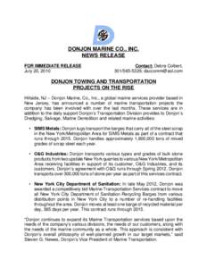 DONJON MARINE CO., INC. NEWS RELEASE FOR IMMEDIATE RELEASE July 20, 2010  Contact: Debra Colbert,