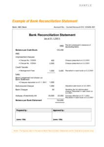 Sample  Example of Bank Reconciliation Statement Bank: ABC Bank  Account No. : Current Account[removed]