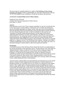 This manuscript was originally published as a chapter in The Well-Being of Farm Animals: Challenges and Solutions, GJ Benson and BE Rollin, eds, Iowa State University Press, 2004, pp[removed]This modified version is pub