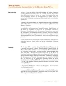 House of Assembly Excess Constituency Allowance Claims by Mr. Edward J. Byrne, M.H.A. Introduction  Section[removed]of the Auditor General Act requires the Auditor General to