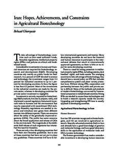 Iran: Hopes, Achievements, and Constraints in Agricultural Biotechnology Behzad Ghareyazie T