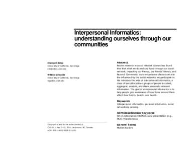 Interpersonal Informatics: understanding ourselves through our communities Elizabeth Bales  Abstract