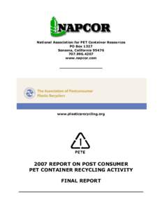 National Association for PET Container Resources PO Box 1327 Sonoma, California[removed]4207 www.napcor.com