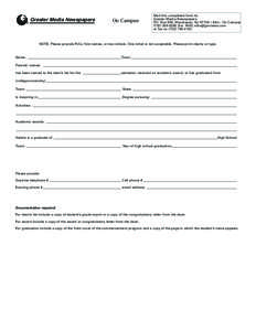 Greater Media Newspapers  On Campus Mail this completed form to: Greater Media Newspapers