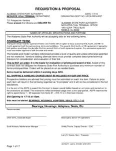 REQUISITION & PROPOSAL ALABAMA STATE PORT AUTHORITY MCDUFFIE COAL TERMINAL DEPARTMENT DATE: [removed]ORIGINATING DEPT NO. UPON REQUEST