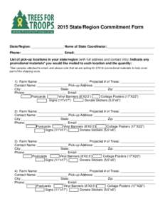2015 State/Region Commitment Form  State/Region: __________________ Name of State Coordinator: __________________________ Phone: _______________________ Email:____________________________________________ List of pick-up 