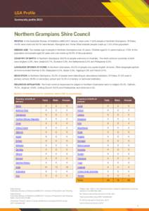 LGA Profile Community profile 2011 Northern Grampians Shire Council PEOPLE: In the Australian Bureau of Statistics (ABS[removed]census, there were 11,845 people in Northern Grampians. Of these, 49.9% were male and 50.1% we
