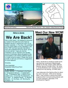 Spring 2007 Edition  National Weather Service – San Joaquin Valley/Hanford Office Editor’s Corner