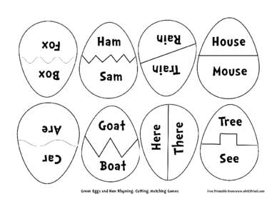 Green Eggs and Ham Rhyming, Cutting, Matching Games  Free Printable from www.obSEUSSed.com 