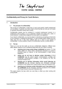 YOUTH LEGAL CENTRE  Confidentiality and Privacy for Youth Workers 1