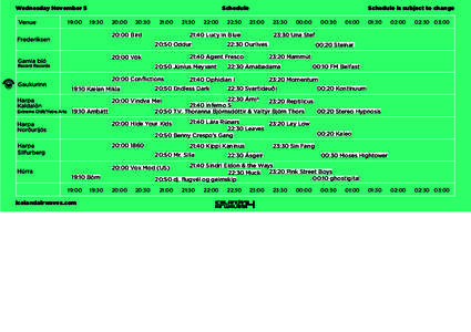 Wednesday November 5 19:00 Schedule 19:30