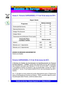 Boletim de Serviço  Edição Especial Nº 1 Março[removed]Coordenação de Aperfeiçoamento de Pessoal de Nível Superior