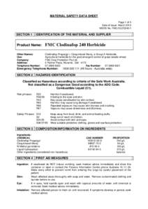 MATERIAL SAFETY DATA SHEET Page 1 of 5 Date of Issue: March 2013 MSDS No. FMC/CLOD240/1  SECTION 1