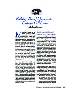 Building Fluent Performance in a Customer Call Center by Carl Binder and Lee Sweeney M