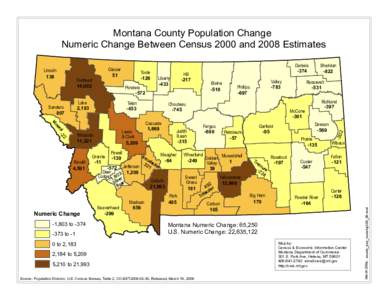 Montana County Population Change Numeric Change Between Census 2000 and 2008 Estimates Flathead 14,002  Pondera