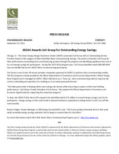 PRESS RELEASE FOR IMMEDIATE RELEASE: September 23, 2014 CONTACT: Ashley Harrington, 360 Energy Group/SEDAC, 