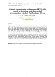 Methods of assessing the performance of IPCC-AR4 models in simulating Australian rainfall teleconnections with Indo-Pacific climate drive