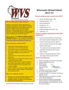 Wisconsin Virtual School[removed]Why do students take courses from WVS? What is Wisconsin Virtual School? Wisconsin Virtual School (WVS) operated out of