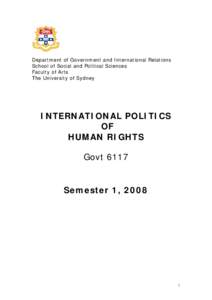 Department of Government and International Relations School of Social and Political Sciences Faculty of Arts The University of Sydney  INTERNATIONAL POLITICS