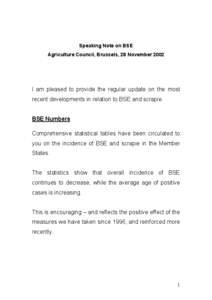 Speaking Note on BSE, Agriculture Council, 28 November 2002