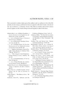 AUTHOR INDEX, VOLS. 1–20 This cumulative author index gives the authors and co-authors of all of the 583 articles, review essays, and book reviews to appear in the first twenty volumes of The Age of Johnson: A Scholarl