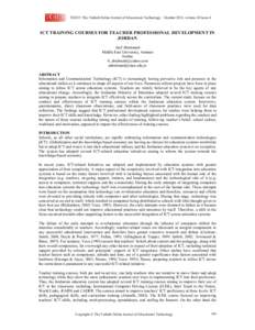 TOJET: The Turkish Online Journal of Educational Technology – October 2011, volume 10 Issue 4  ICT TRAINING COURSES FOR TEACHER PROFESSIONAL DEVELOPMENT IN JORDAN Atef Abuhmaid Middle East University, Amman