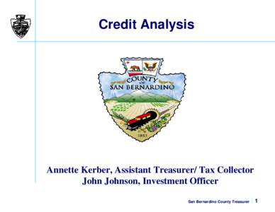 Credit Analysis  Annette Kerber, Assistant Treasurer/ Tax Collector John Johnson, Investment Officer San Bernardino County Treasurer