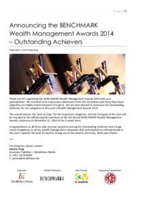 Page |1  Announcing the BENCHMARK Wealth Management Awards 2014 – Outstanding Achievers September 3, 2014 Hong Kong