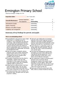 Ermington Primary School School Road, Ermington, Ivybridge, PL21 9NH 16–17 July[removed]Inspection dates