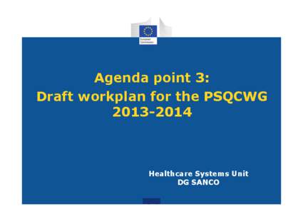 Agenda point 3: Draft workplan for the PSQCWG[removed]Healthcare Systems Unit DG SANCO