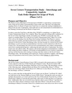 October 3, [removed]Release  Seven Corners Transportation Study – Interchange and Connectivity Analysis Task Order Request for Scope of Work (Phase 2 of 2)