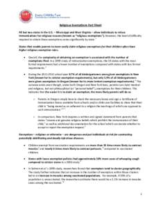 Religious Exemption from Vaccination Fact Sheet